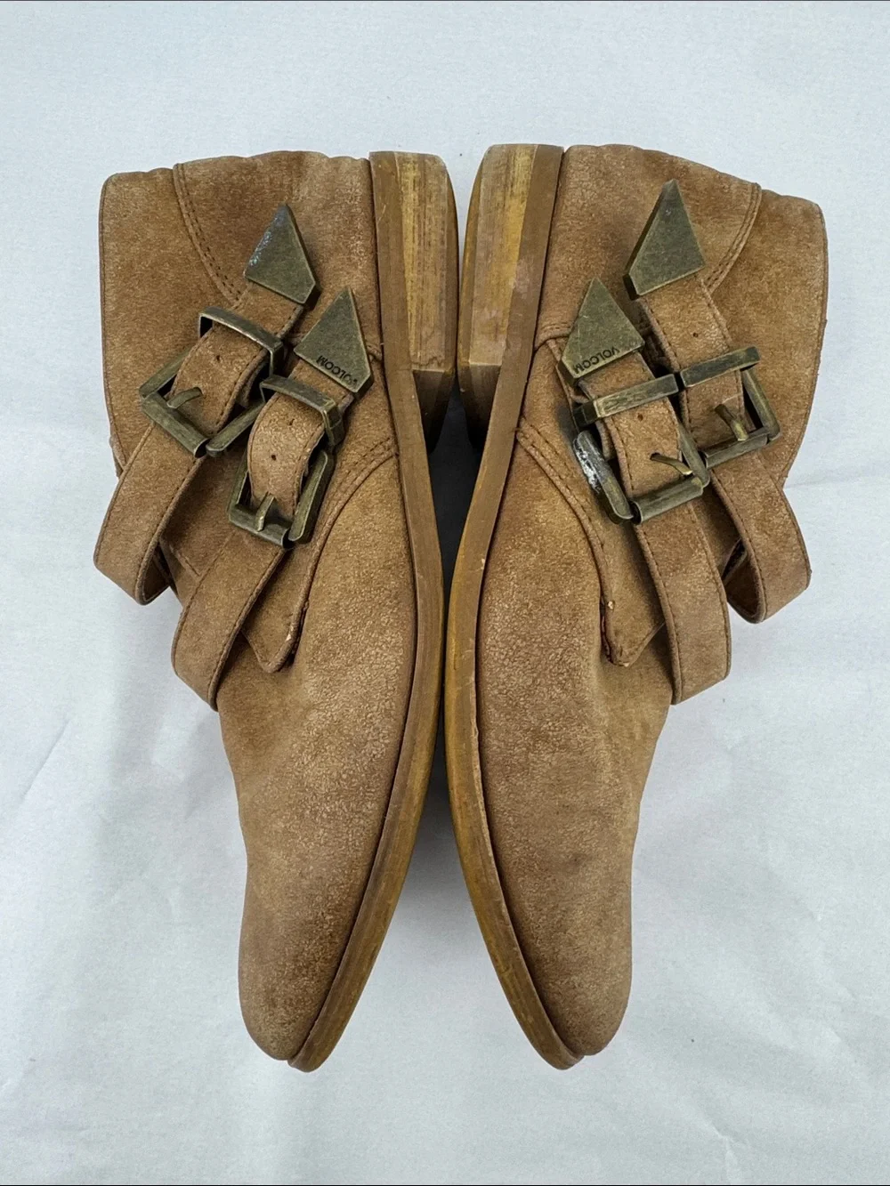 Volcom Womens Getter Tan Leather 2 Buckle Chelsea Ankle Boot Booties, sz 7
